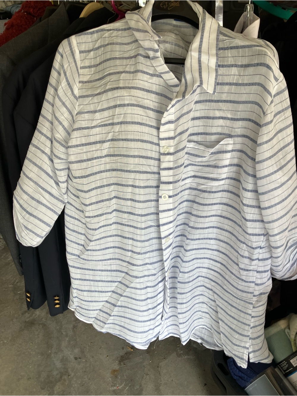 Men's White & Blue Striped Button-Up Shirt